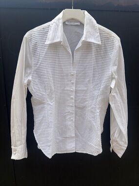 Rayure Paris cotton vintage Classic White Textured pin tuck Button-Down Shirt